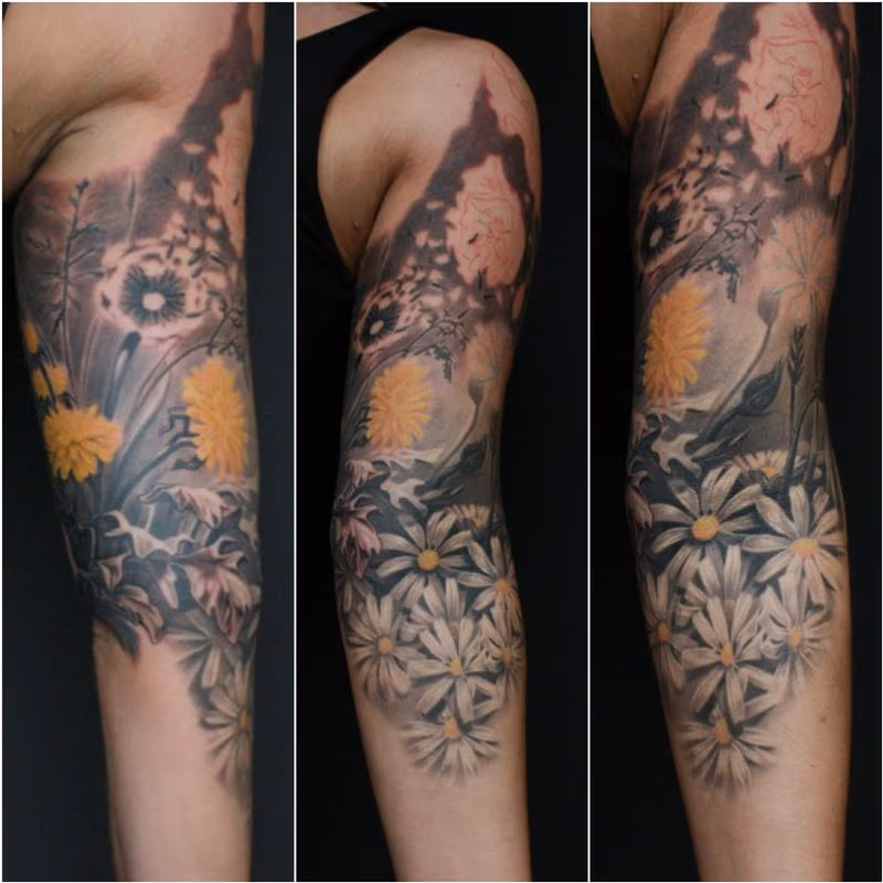 Half sleeve flowers in progress
