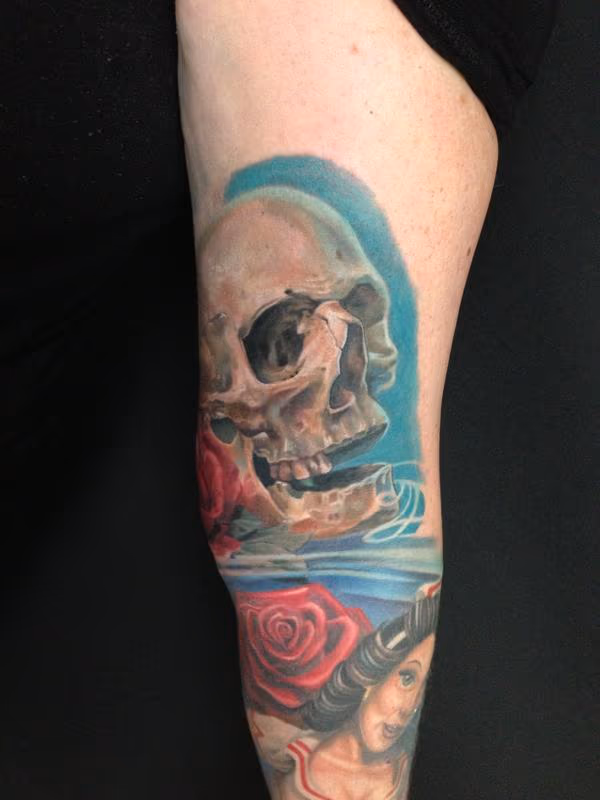 color Skull sleeve in progress