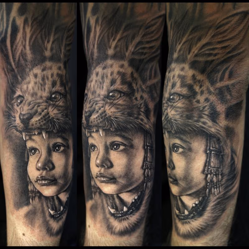 Son as a Aztec Warrior