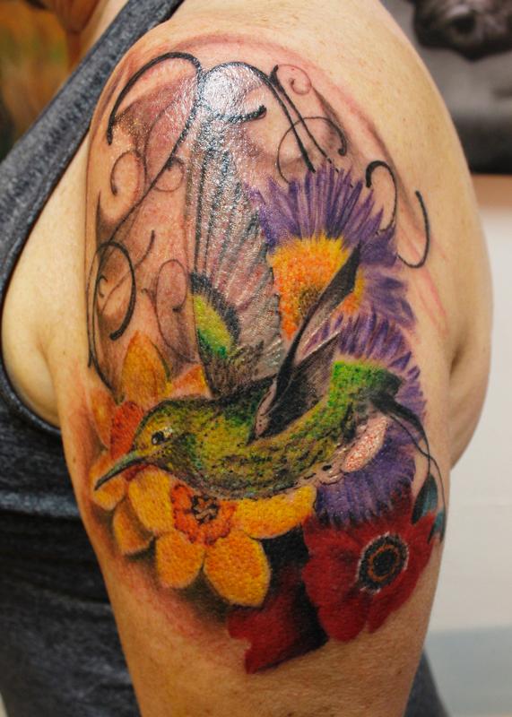Hummingbird & Flowers