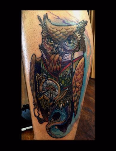Gentleman Owl with Pocketwatch Tattoo