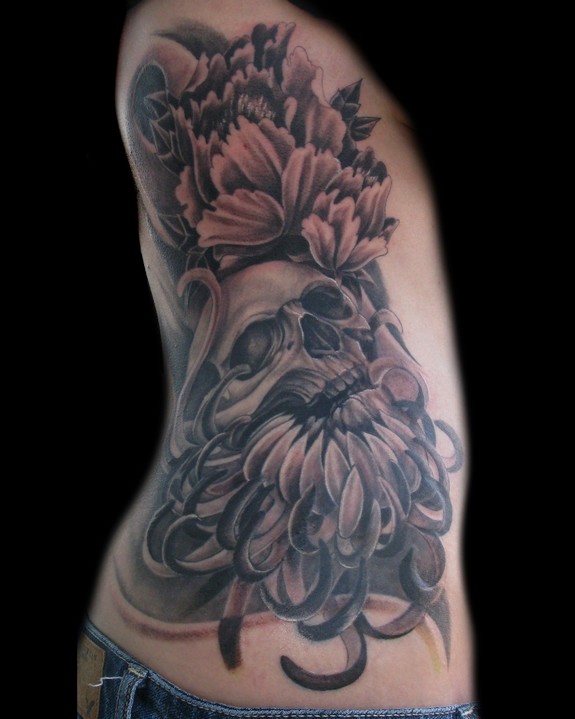 Skull , Mums, and peonys
