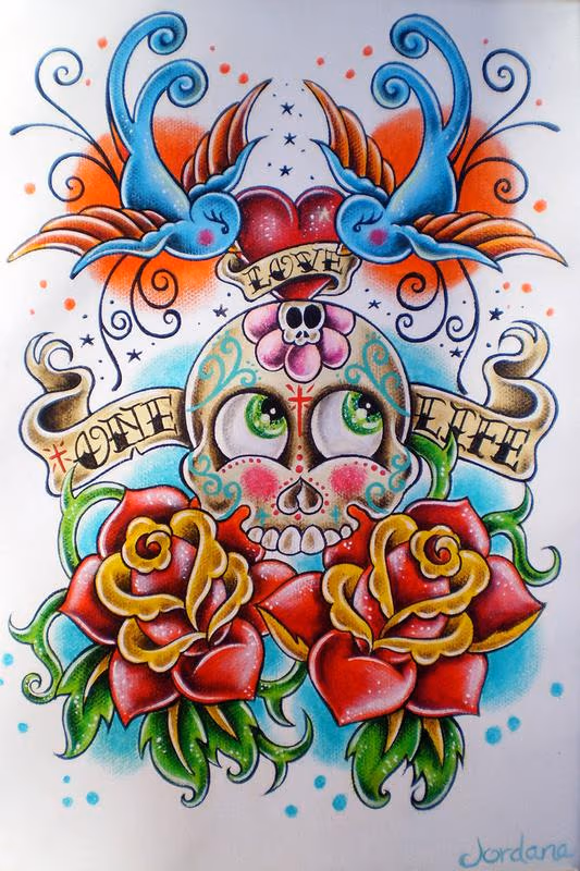 Skull and Sparrows Original Art