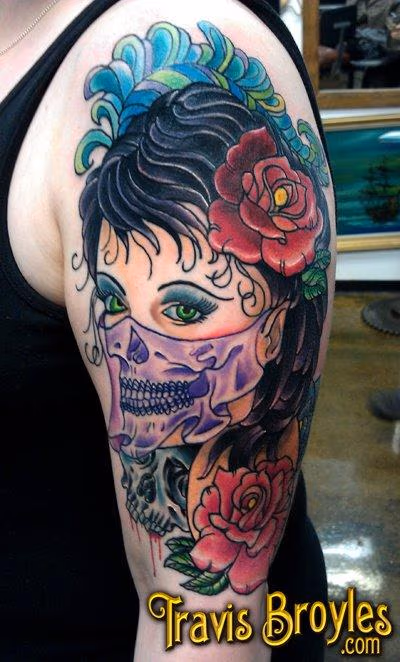 Woman with a veil and skull.