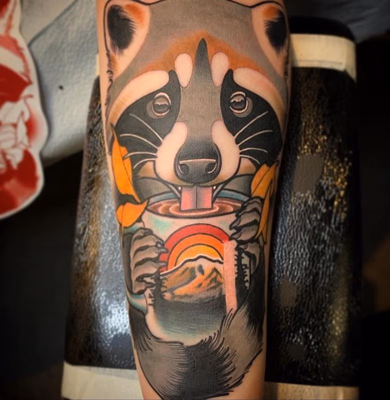 Coffee sipping Panda tattoo