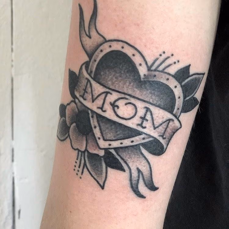 Traditional Mom Heart Tattoo