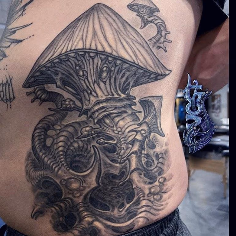 Biomech Mushroom Tattoo