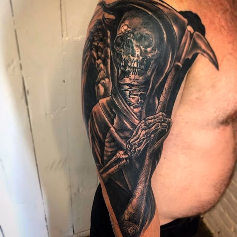 Grim Reaper Half Sleeve Tattoo