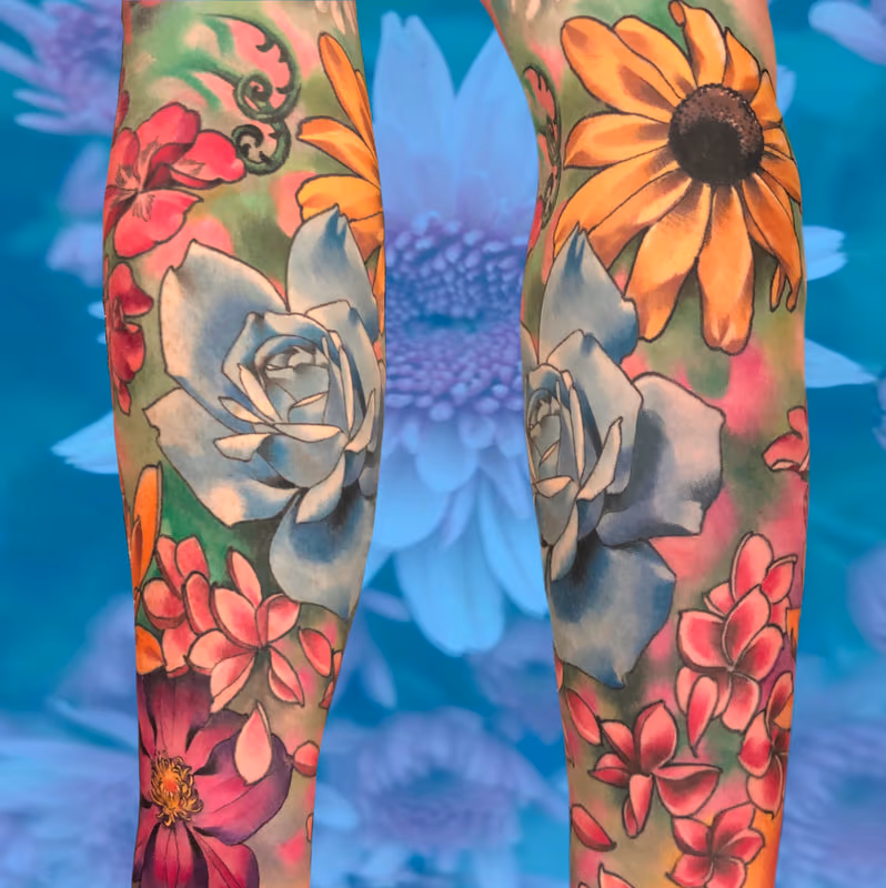 Full color flowers tattoo