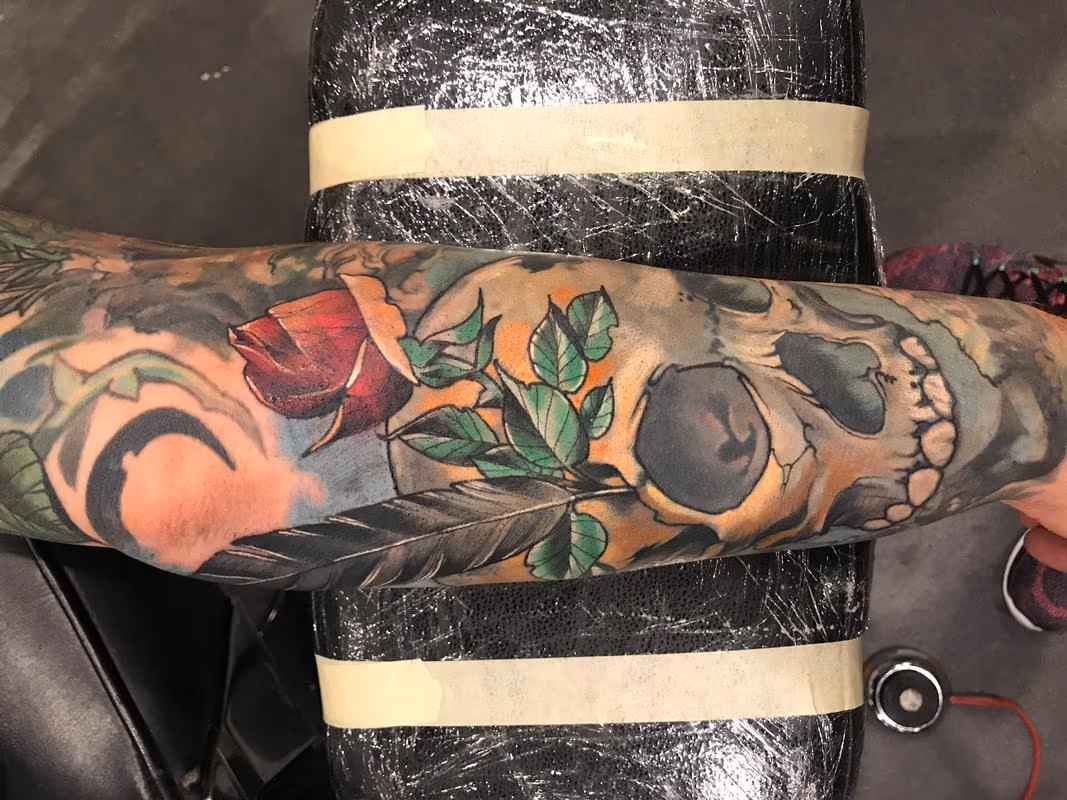 Damon Conklin Feather Rose and Skull