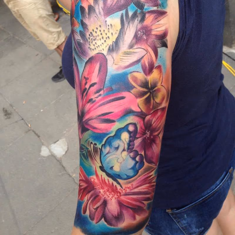 Girly Full Colour Flower Half Sleeve