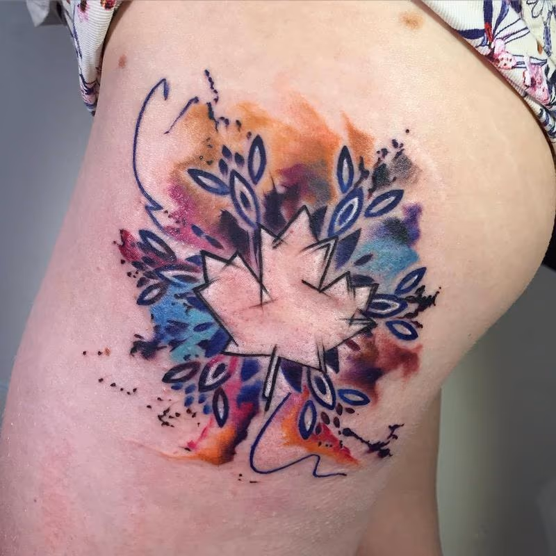 Watercolour Maple Leaf and Snowflake