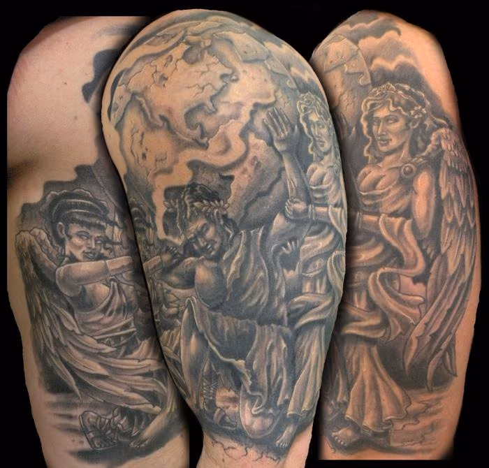 atlas with angels