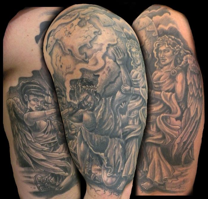 atlas with angels