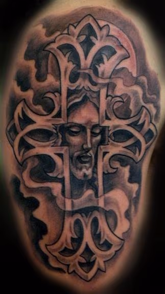 Black and Gray Jesus with Cross