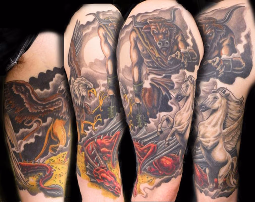 mythical half sleeve tattoo
