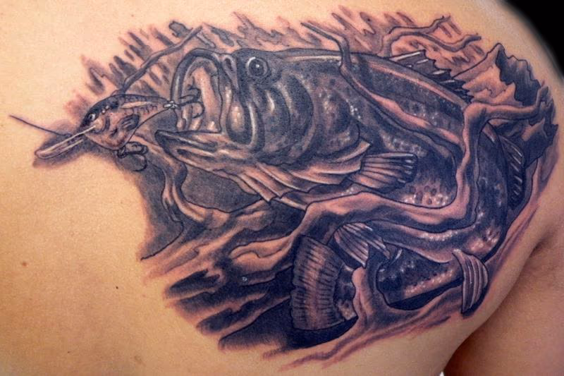 black an gray bass tattoo