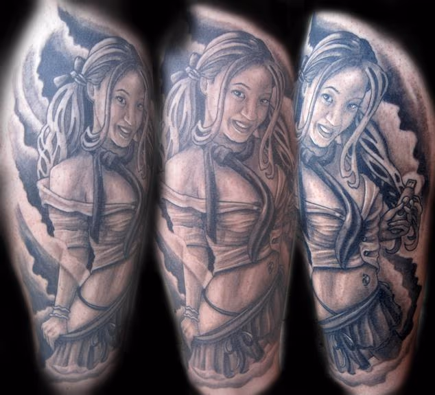 Black and Gray School girl with flash drive