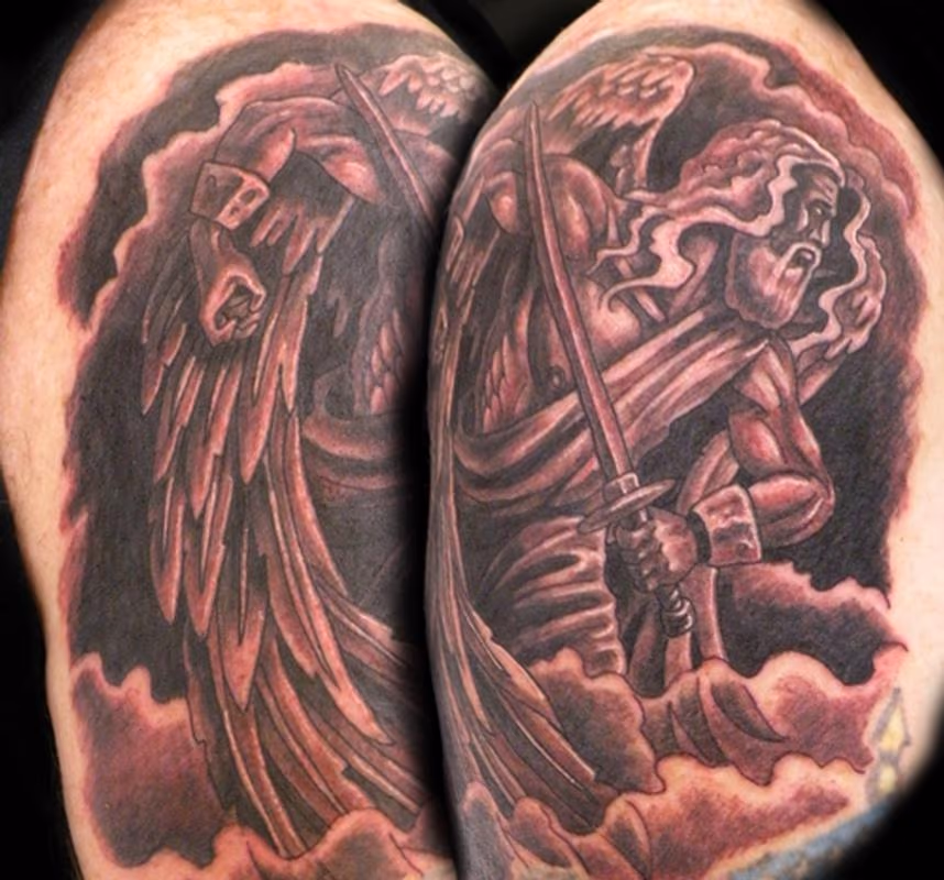 older male angel tattoo