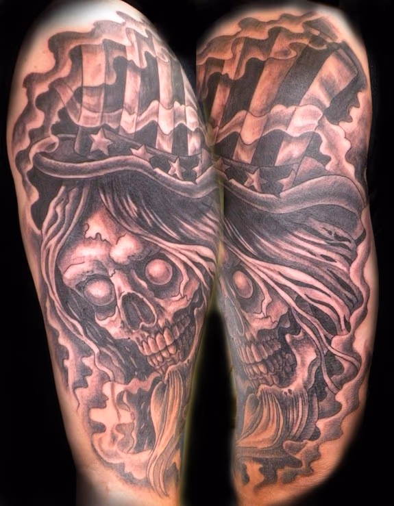 black and gray Uncle Sam Skull