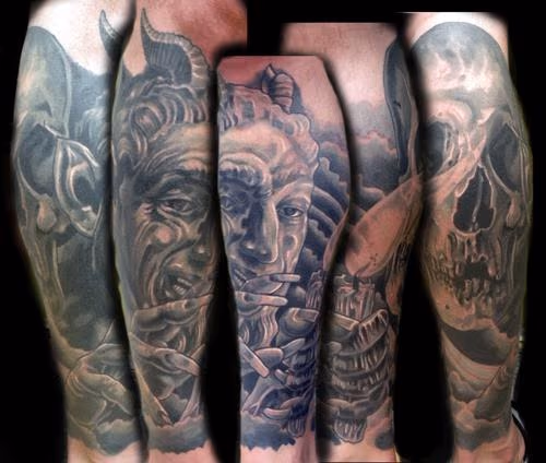 devil and skull half leg sleeve