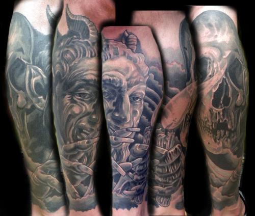 devil and skull half leg sleeve