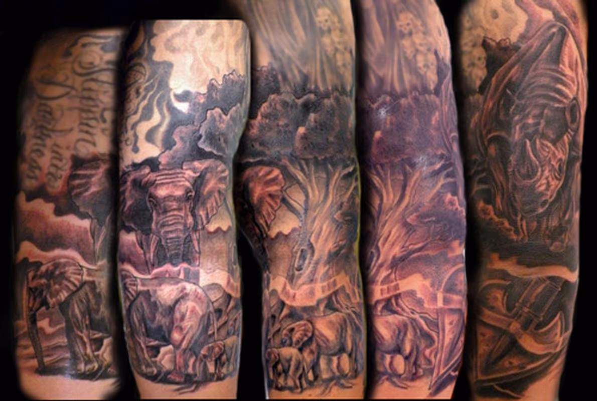 Rhino and Elephant Half Sleeve