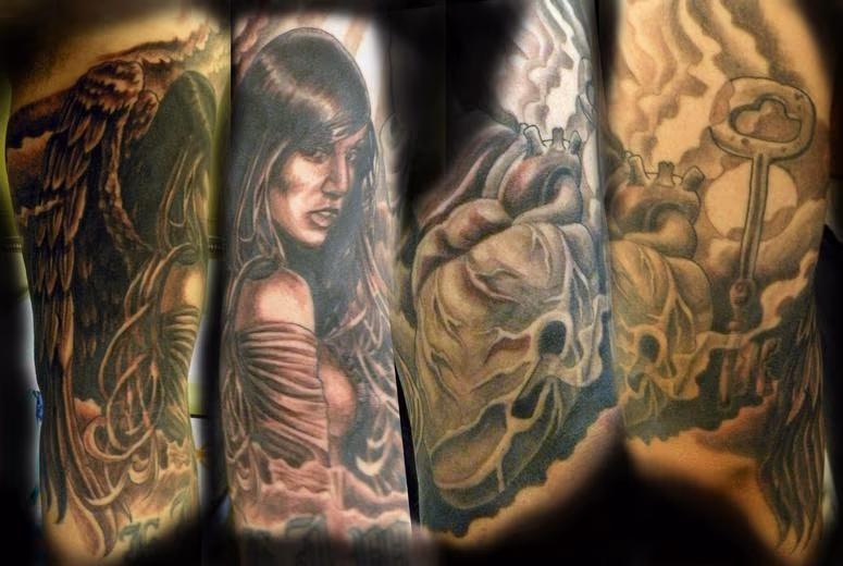 black and gray angel half sleeve