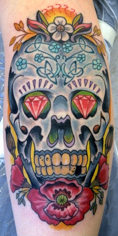 Painted skull with poppies