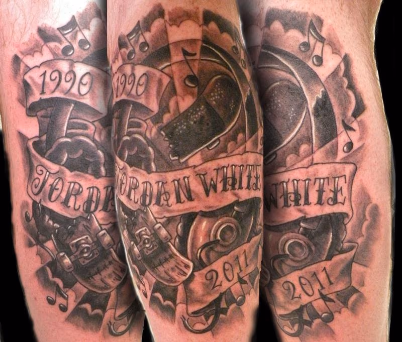 broken skate board memory tat