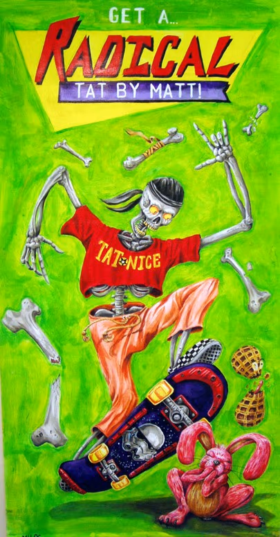 Skate boarding skeleton banner