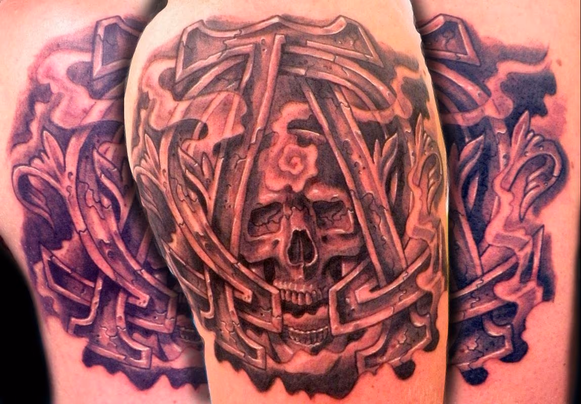 alpha and omege with a skull