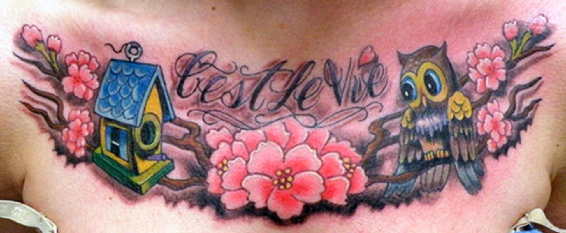 Owl and Birdhouse tattoo