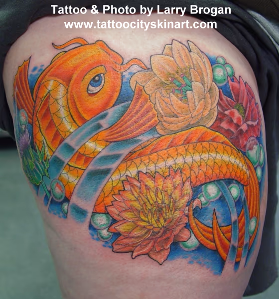 Koi and flowers
