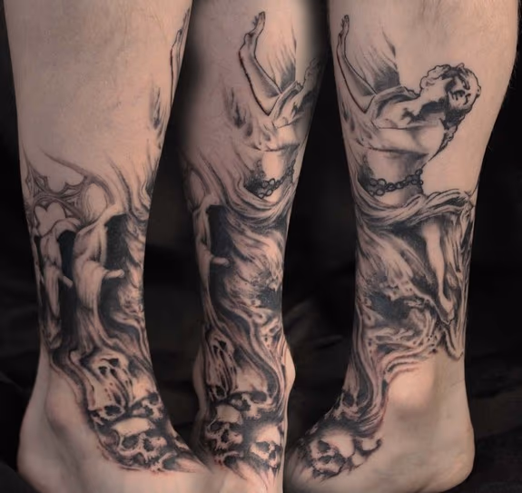 Burning Witch Foot Tattoo