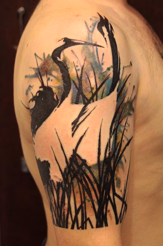 Abstract Crane Tattoo