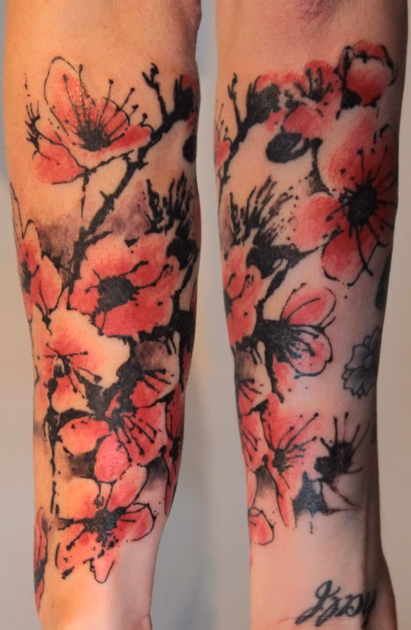 Cherry Blossom Half Sleeve Tattoo