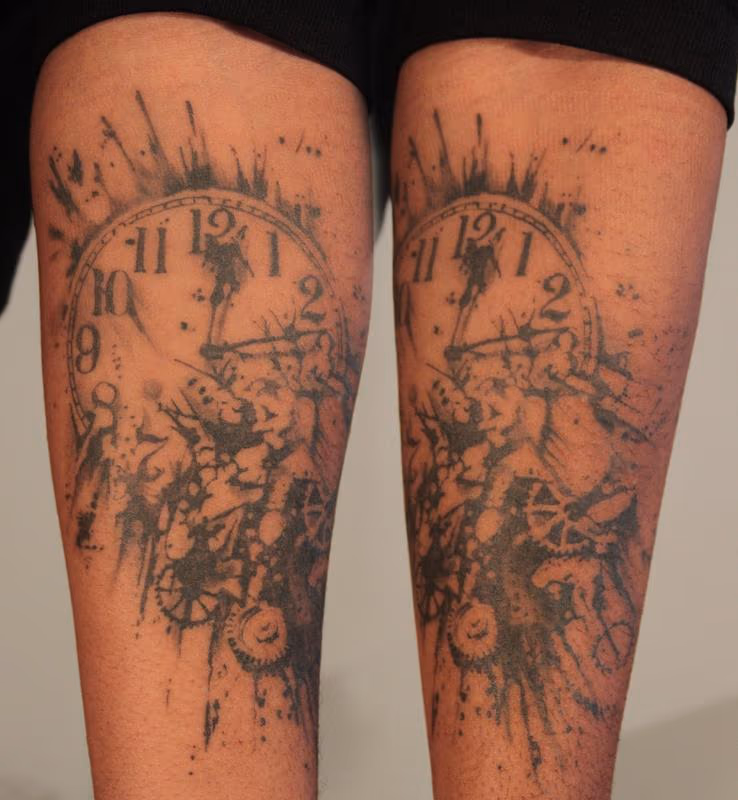 Exploding Clock Tattoo