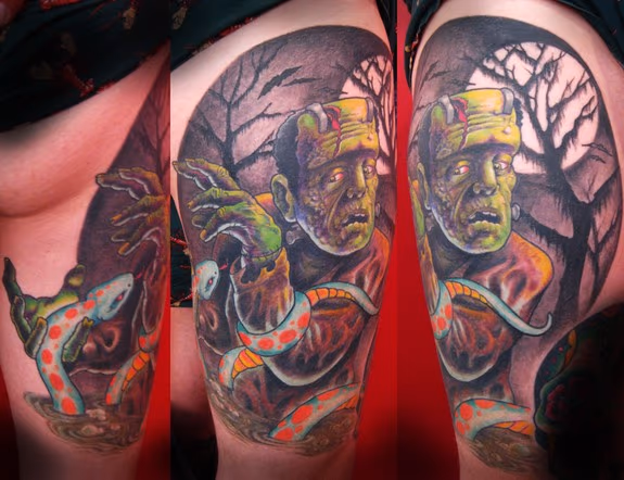 Frankenstein Leg Tattoo