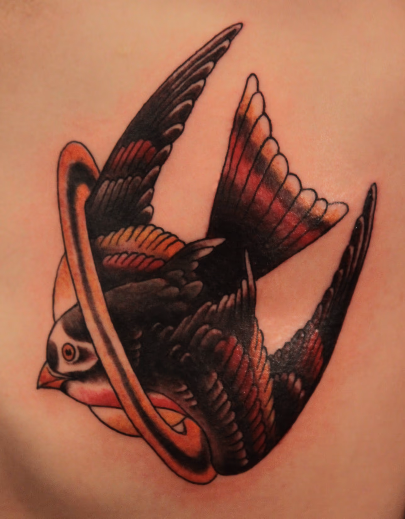 Bird Flying Through Saturn Tattoo