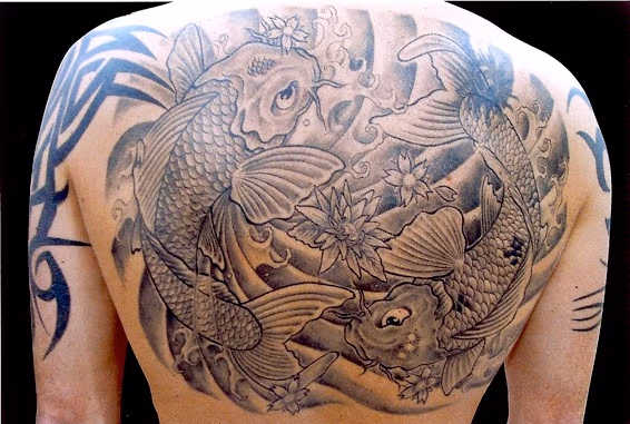 Black and Gray Koi Fish Tattoo