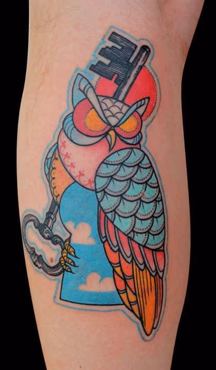 Owl and Key Tattoo