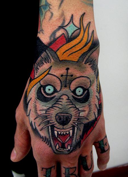 Neo-Traditional style hand tattoo by John Montalvo