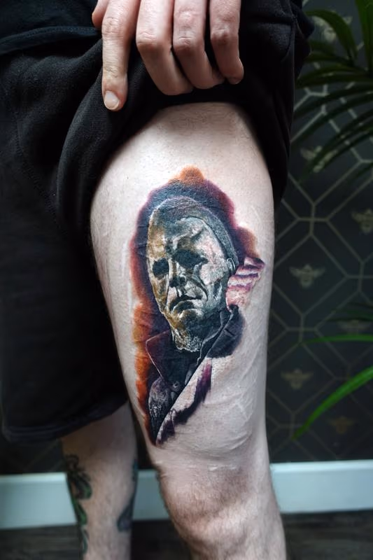 Michael Myers Thigh Tattoo