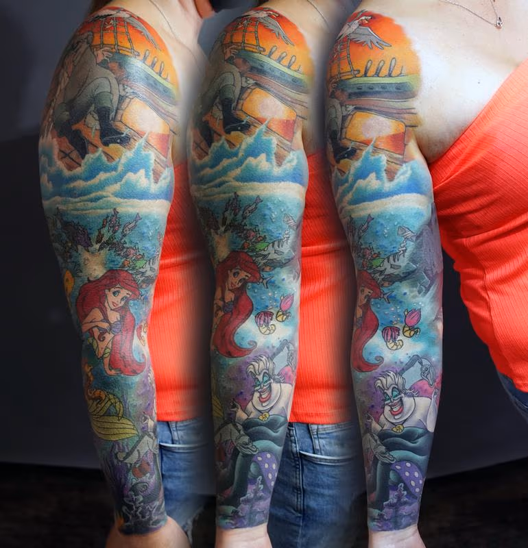 The Little Mermaid Sleeve Tattoo