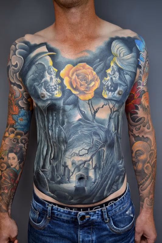 Cemetery Torso Colour Tattoo