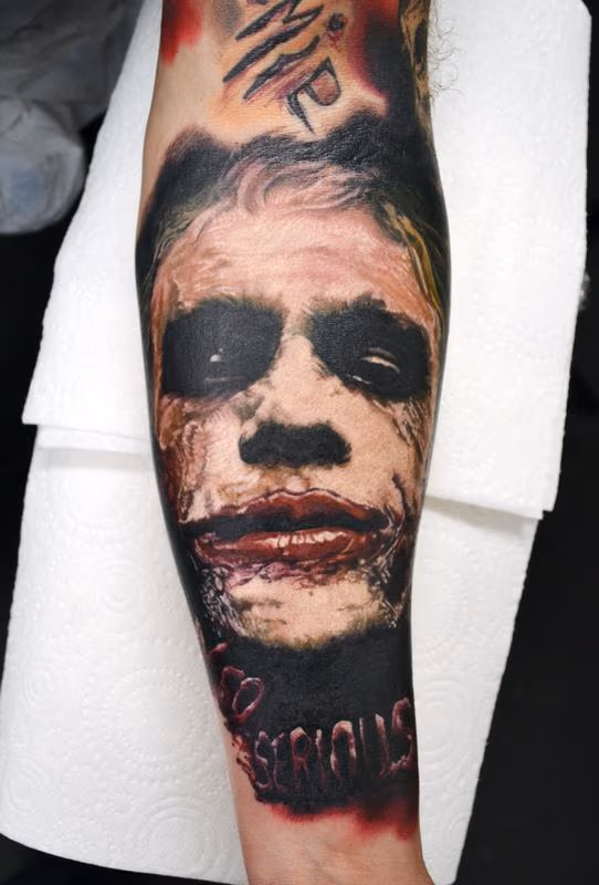 Heath Ledger Forearm Portrait Tattoo
