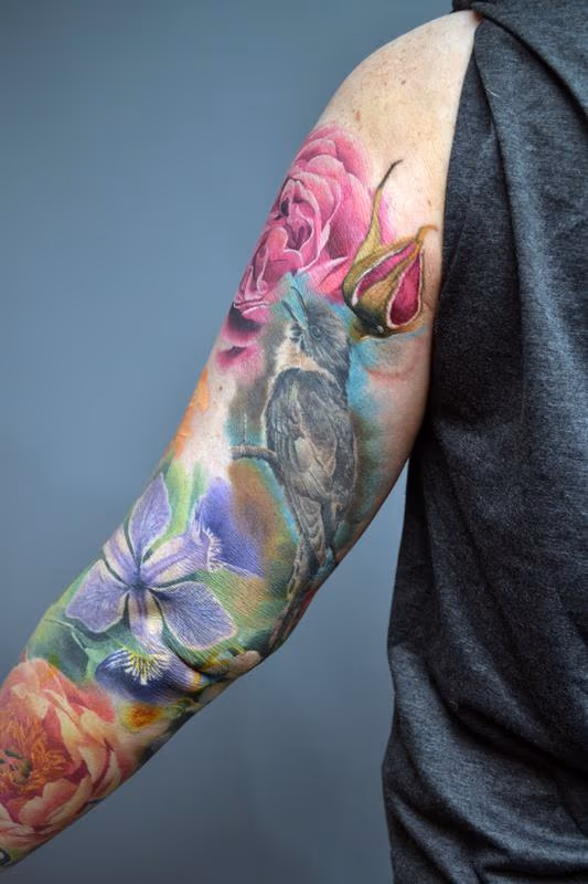 Work In Progress Nature Floral Sleeve Tattoo