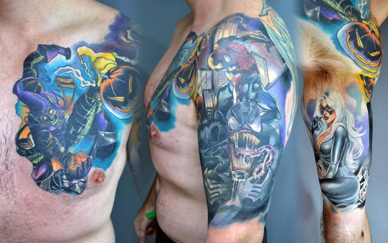 Spiderman half sleeve and chest panel.