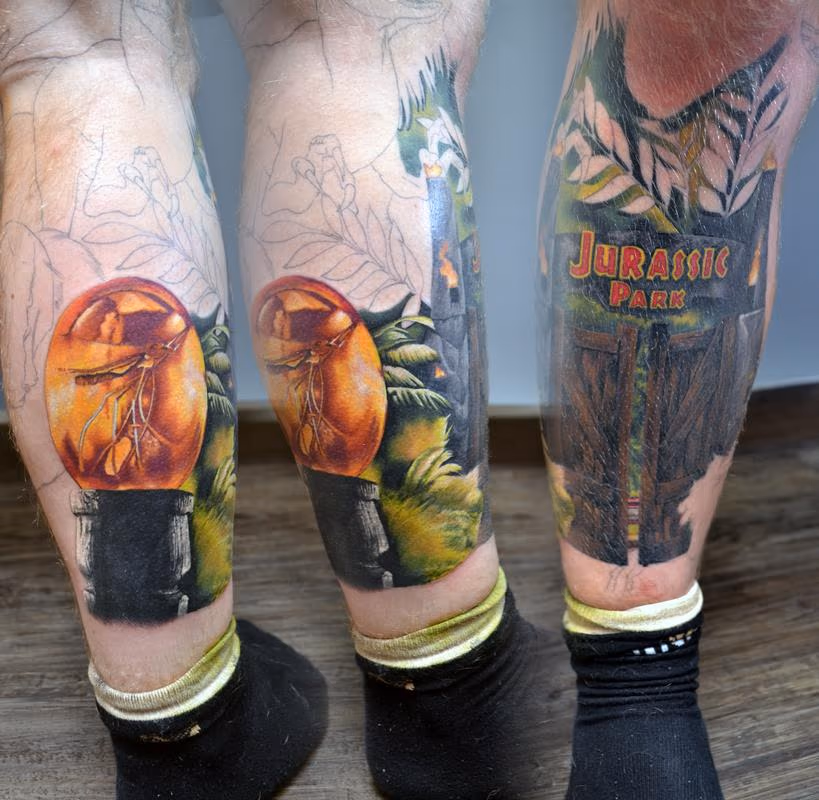 Jurassic Park Leg Sleeve Tatoo